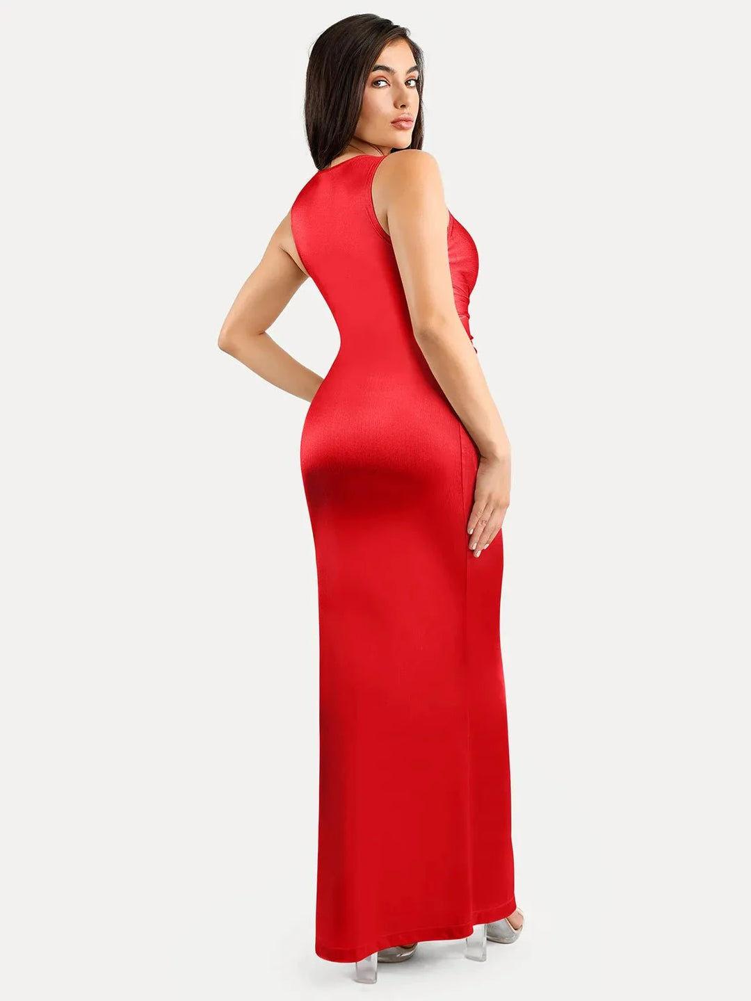 Shapewear Shine Deep V-Neck Bias Twist Hourglass Maxi Dress - Modefluss