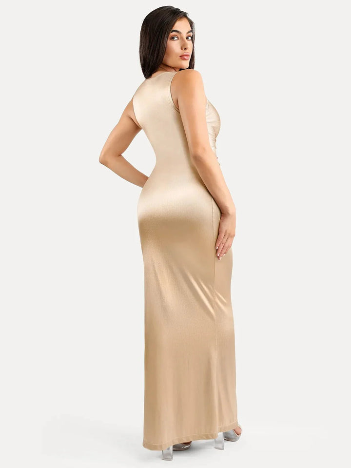 Shapewear Shine Deep V-Neck Bias Twist Hourglass Maxi Dress - Modefluss
