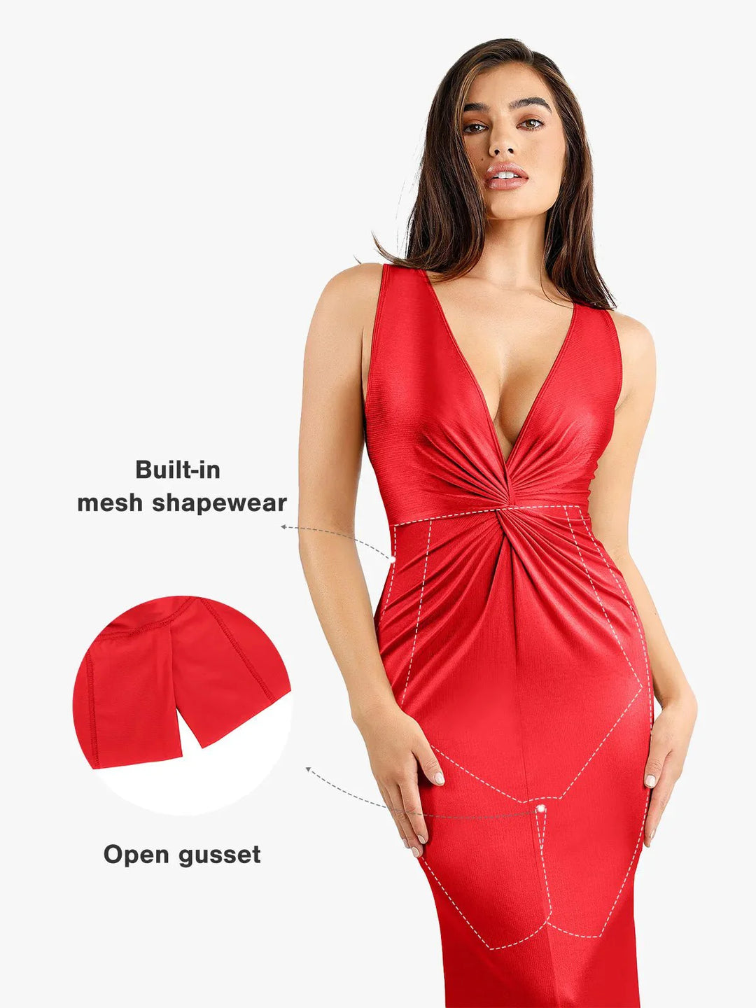 Shapewear Shine Deep V-Neck Bias Twist Hourglass Maxi Dress - Modefluss