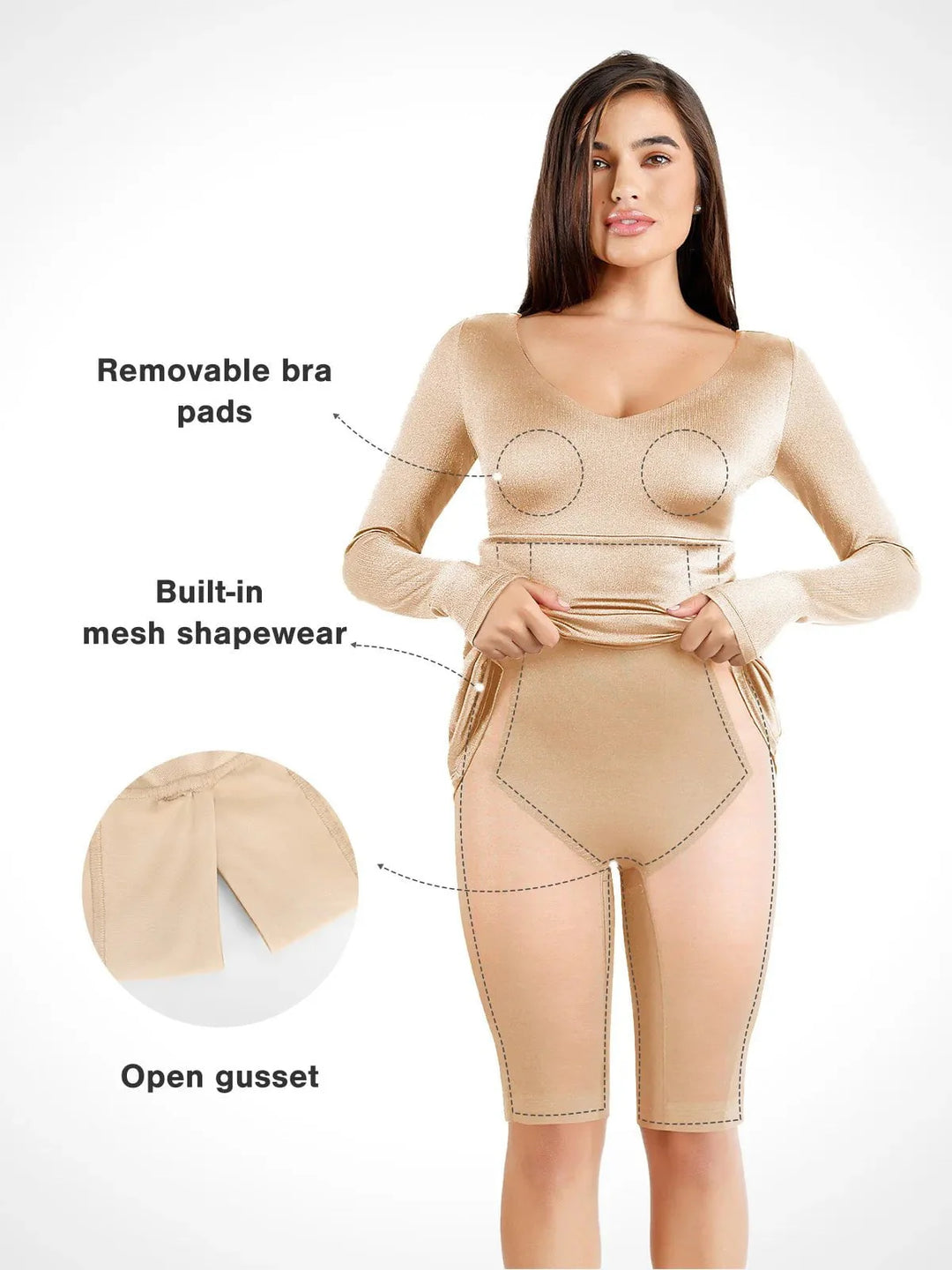 Shapewear Shine Long Sleeve Cut-Out Hourglass Maxi Dress - Modefluss