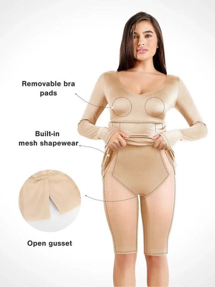 Shapewear Shine Long Sleeve Cut-Out Hourglass Maxi Dress - Modefluss