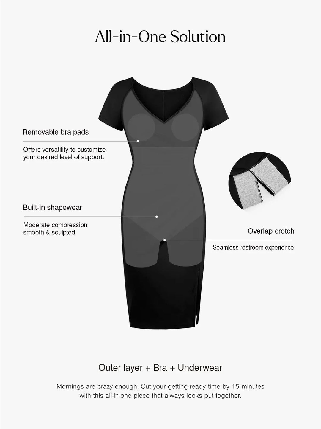 Shapewear Short Sleeve Perfect Form Sheath Dress - Modefluss