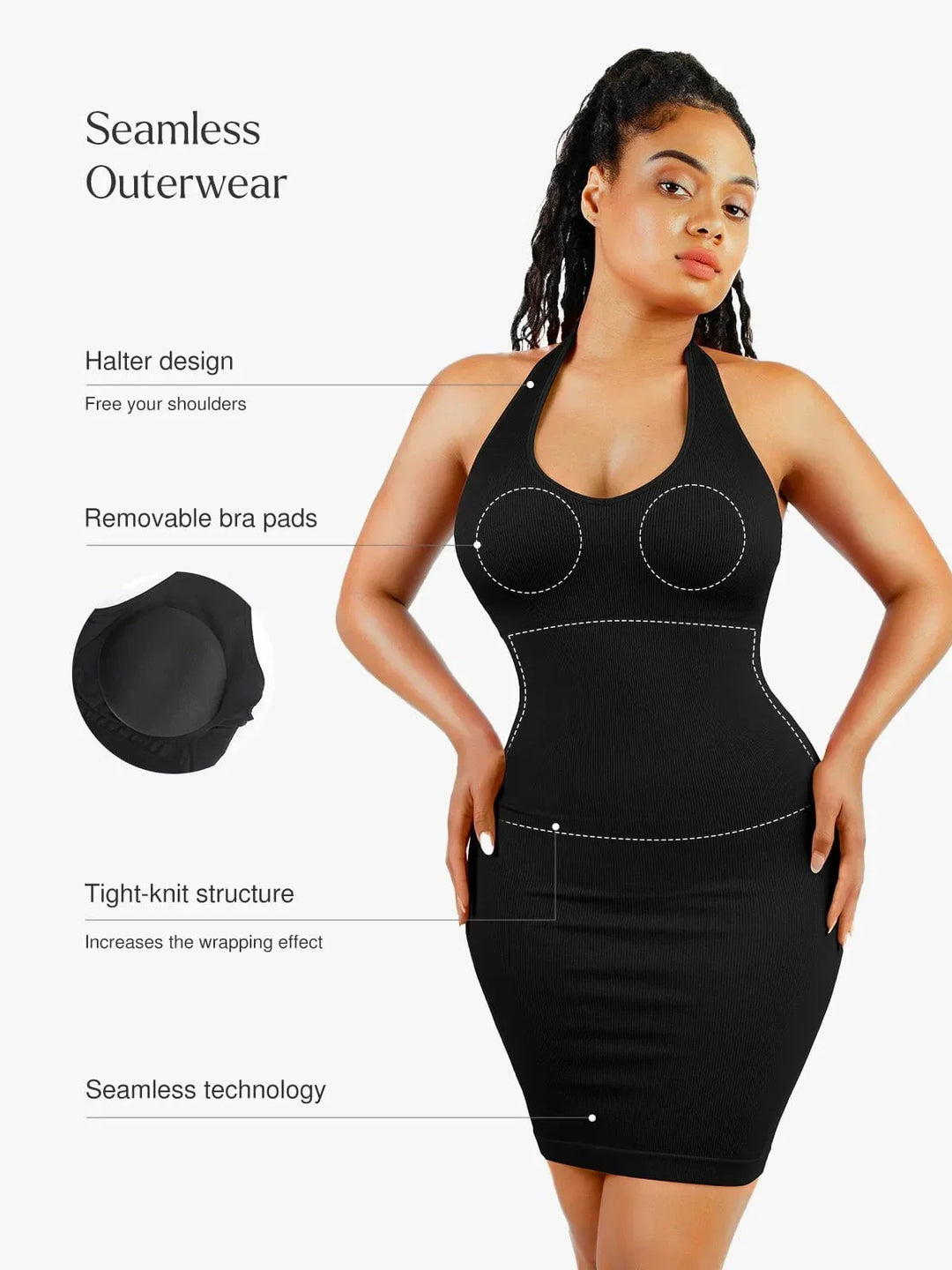Shapewear Halter Neck Deep U Mini Seamless Dress - Modefluss
