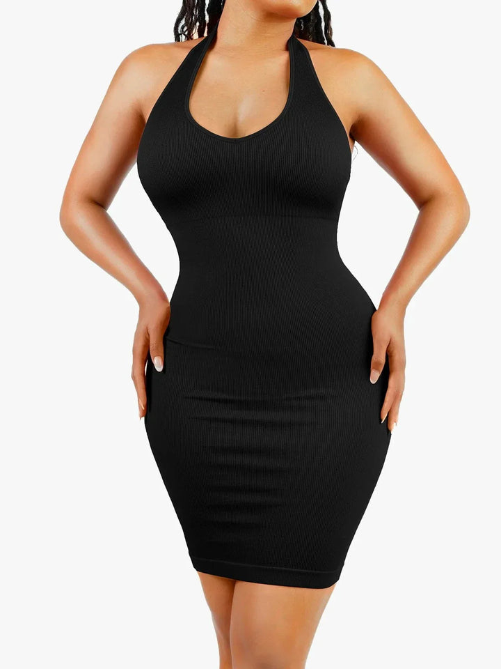 Shapewear Halter Neck Deep U Mini Seamless Dress - Modefluss