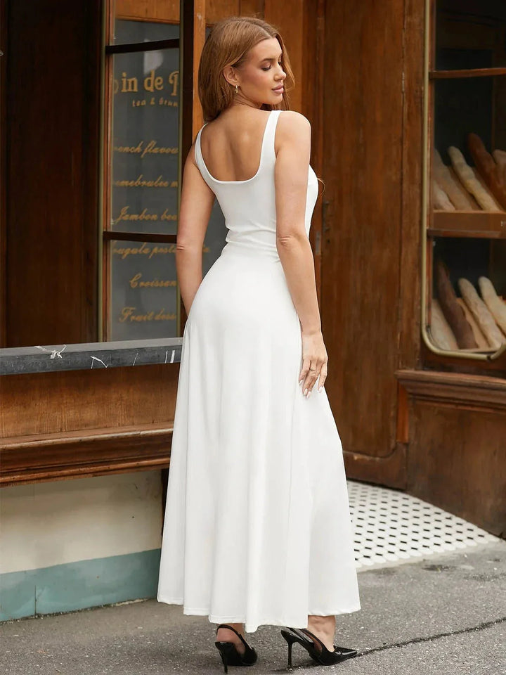 Shapewear Sleeveless Square Neck Houglass A-Line Maxi Dress - Modefluss