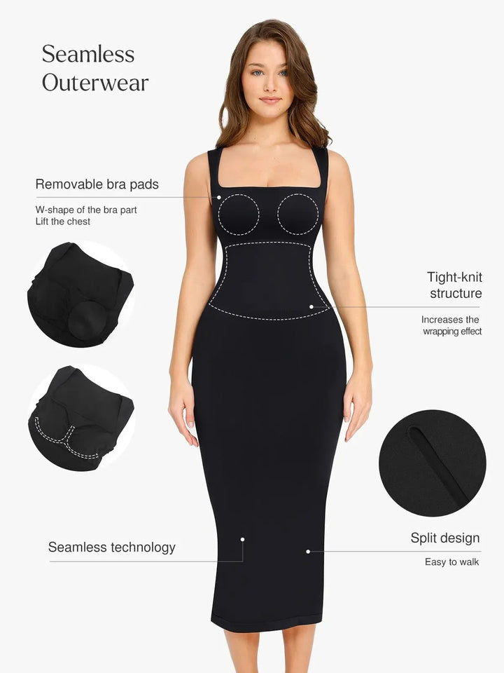 Shapewear Sleeveless Square Neck Slimming Seamless Dress - Modefluss