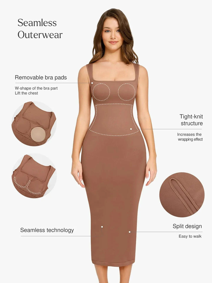 Shapewear Sleeveless Square Neck Slimming Seamless Dress - Modefluss