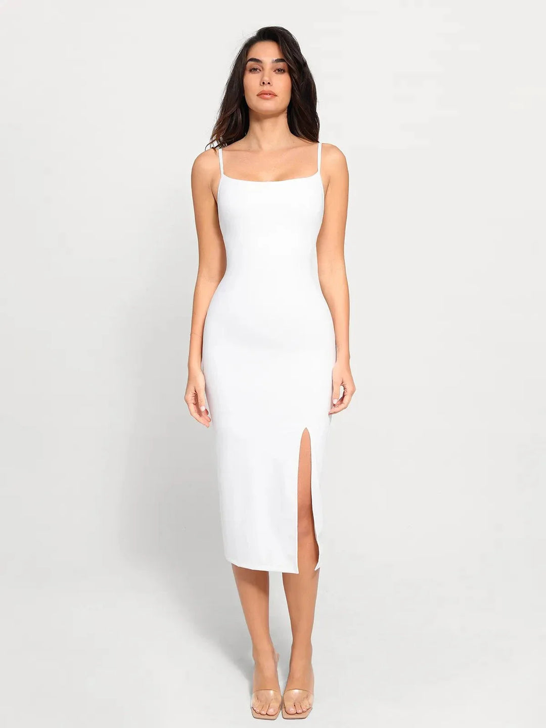 Shapewear Slimming Midi Dress and Sheer Mesh Overlay Set - Modefluss