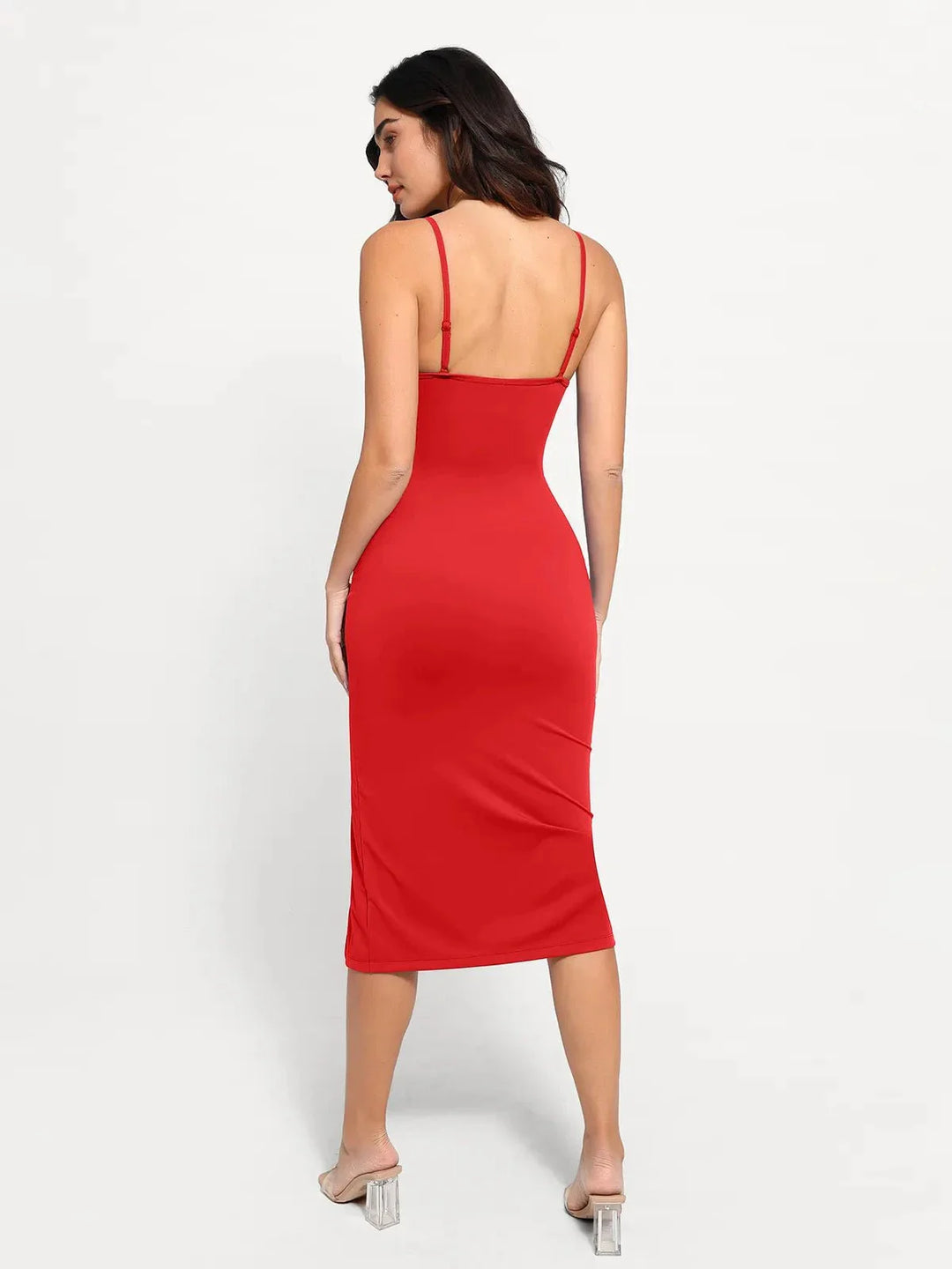 Shapewear Slimming Midi Dress and Sheer Mesh Overlay Set - Modefluss