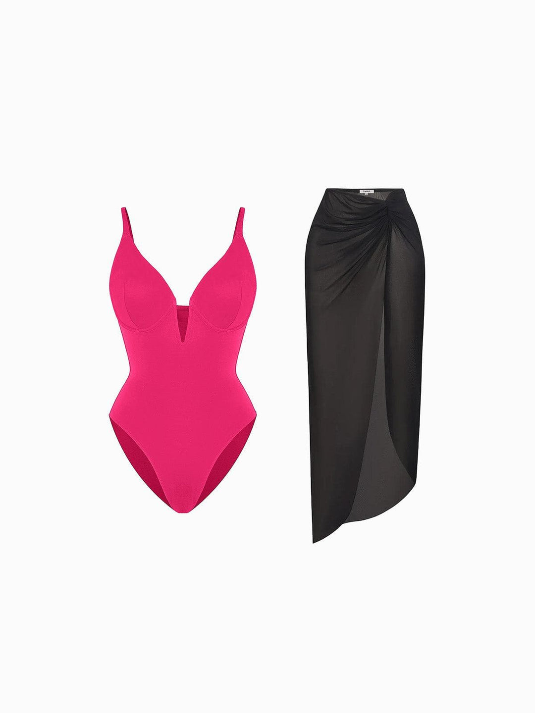 Shapewear Slimming One-Piece Swimsuit Mesh Coverup Set