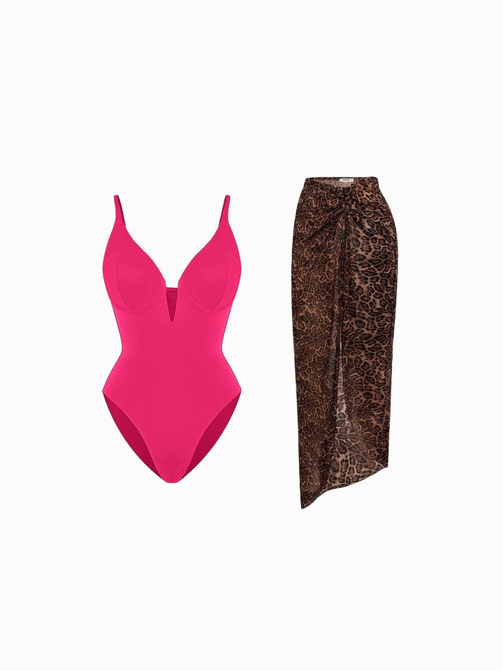 Shapewear Slimming One-Piece Swimsuit Mesh Coverup Set