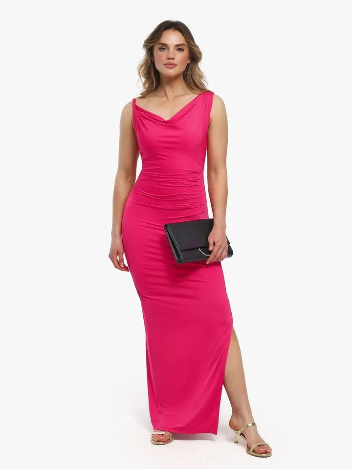 Shapewear Solid Cowl Neck Ruched Sculpting Maxi Dress - Modefluss