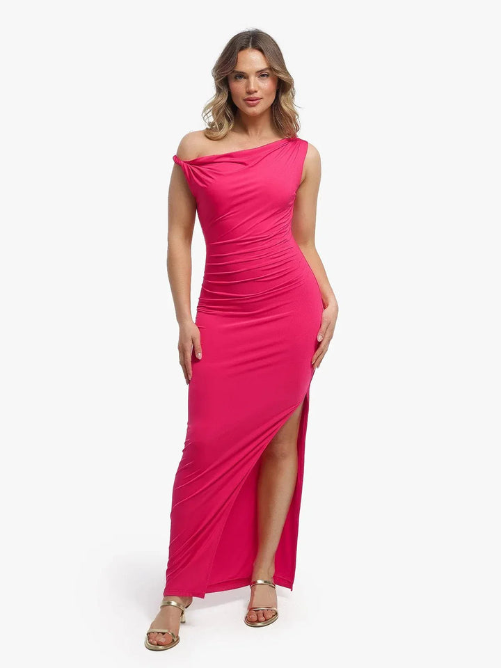 Shapewear Solid Cowl Neck Ruched Sculpting Maxi Dress - Modefluss