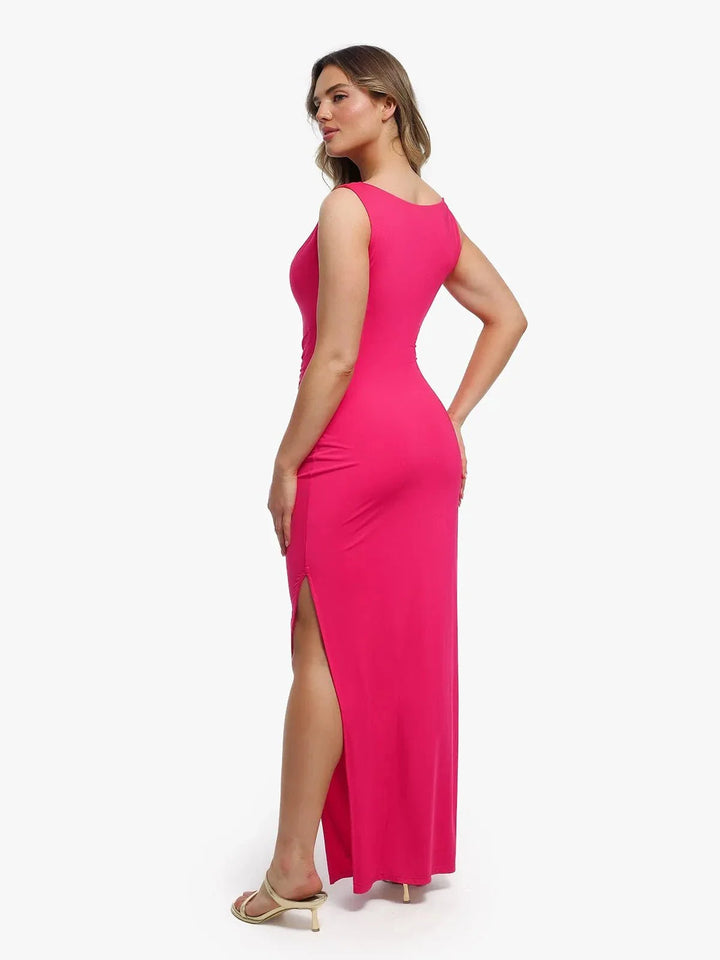 Shapewear Solid Cowl Neck Ruched Sculpting Maxi Dress - Modefluss