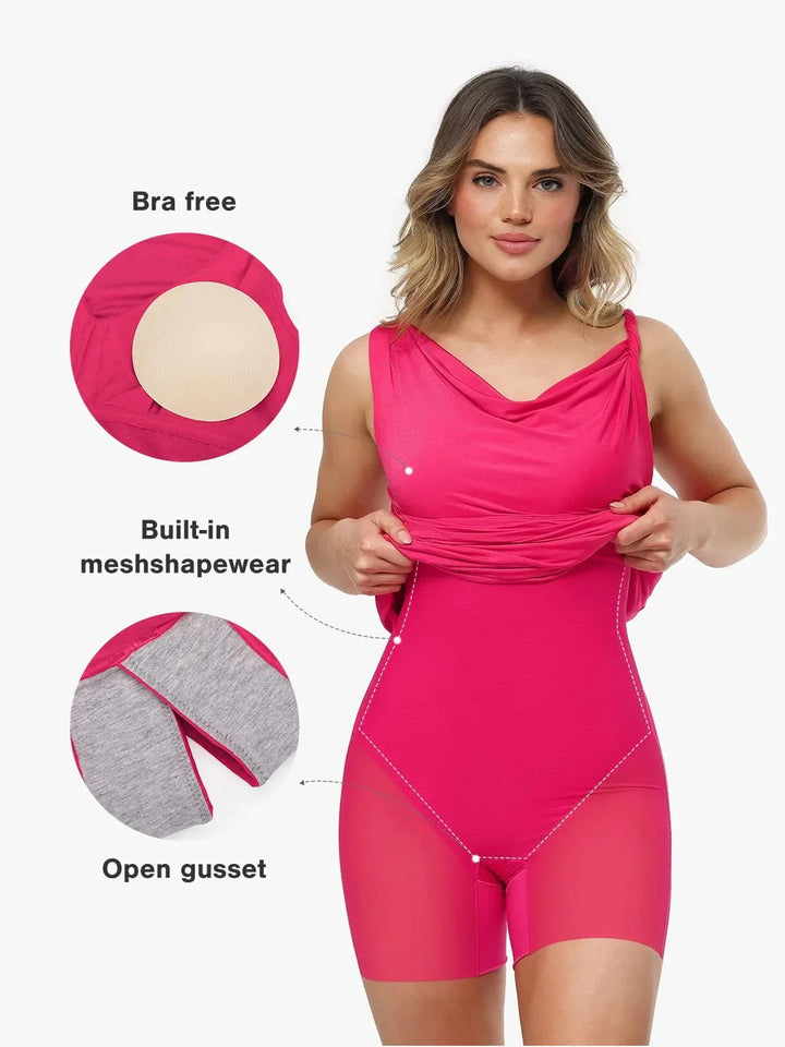 Shapewear Solid Cowl Neck Ruched Sculpting Maxi Dress - Modefluss