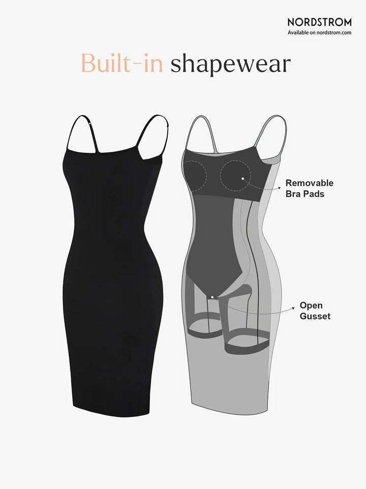 Shapewear Solid Modal Slimming Midi Slip Dress - Modefluss