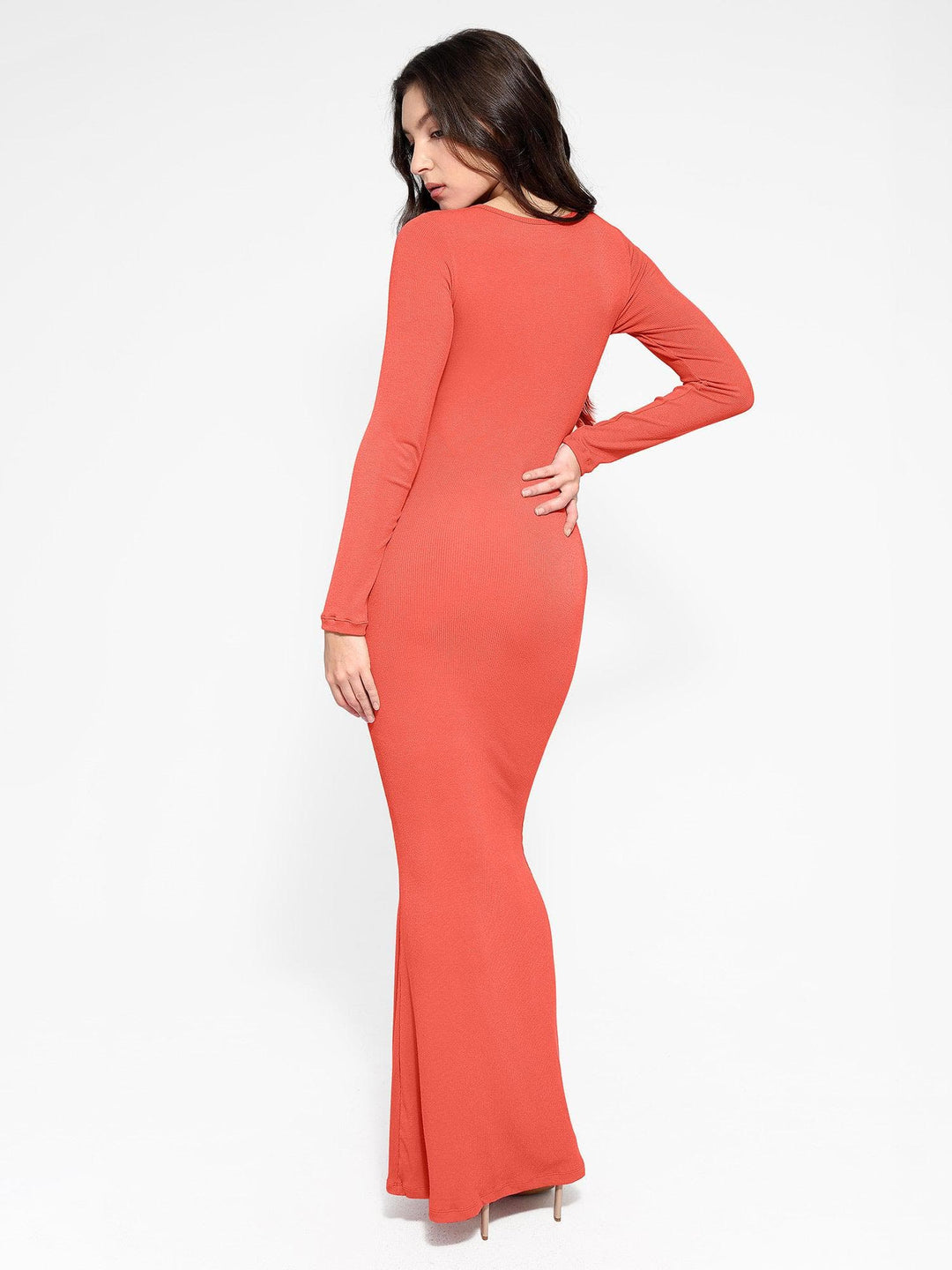Shapewear Square Neck Long Sleeve Slimming Modal Maxi Dress - Modefluss