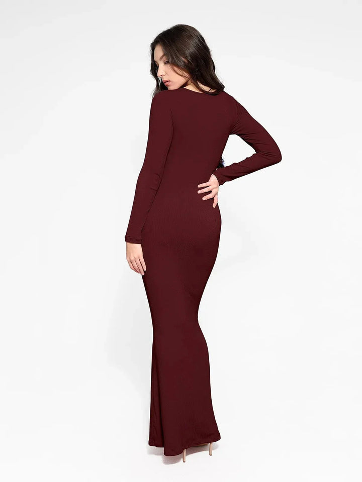 Shapewear Square Neck Long Sleeve Slimming Modal Maxi Dress - Modefluss