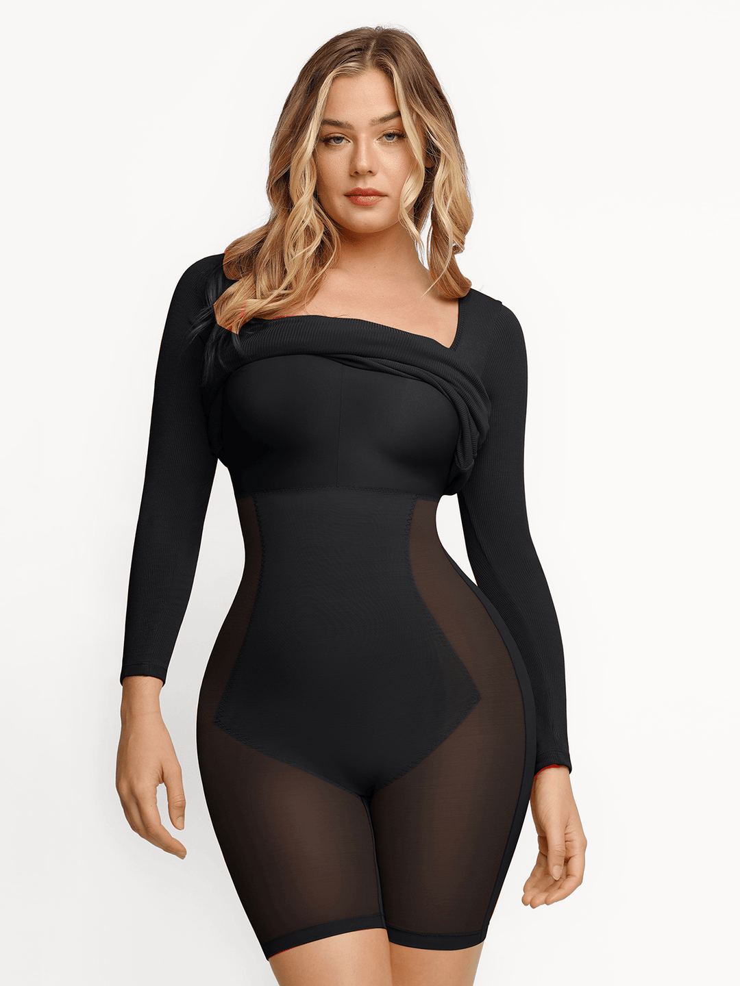 Shapewear Square Neck Long Sleeve Slimming Modal Maxi Dress - Modefluss