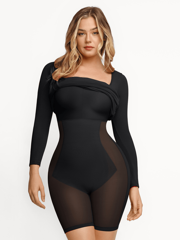 Shapewear Square Neck Long Sleeve Slimming Modal Maxi Dress - Modefluss