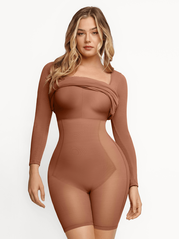 Shapewear Square Neck Long Sleeve Slimming Modal Maxi Dress - Modefluss