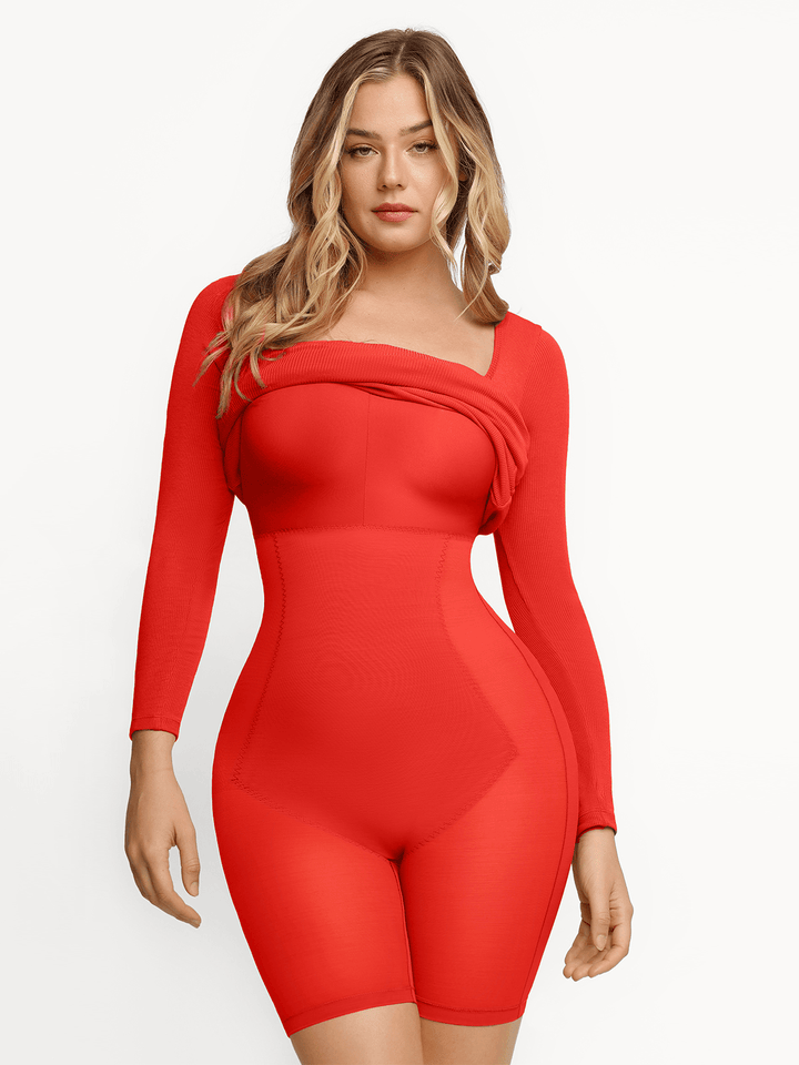 Shapewear Square Neck Long Sleeve Slimming Modal Maxi Dress - Modefluss