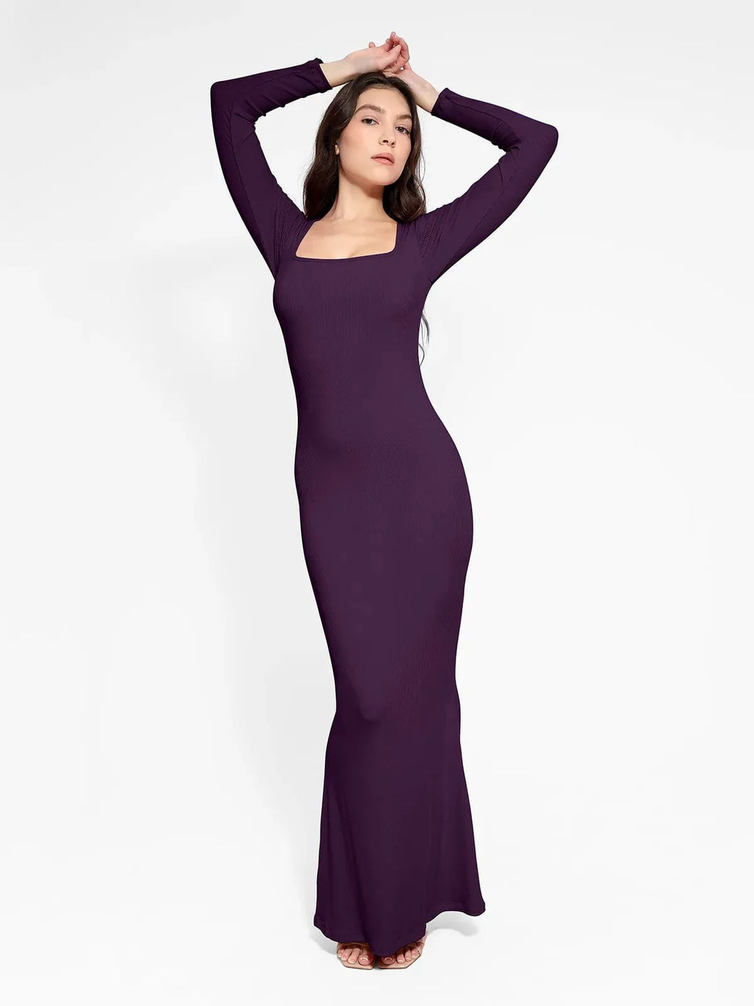 Shapewear Square Neck Long Sleeve Slimming Modal Maxi Dress - Modefluss