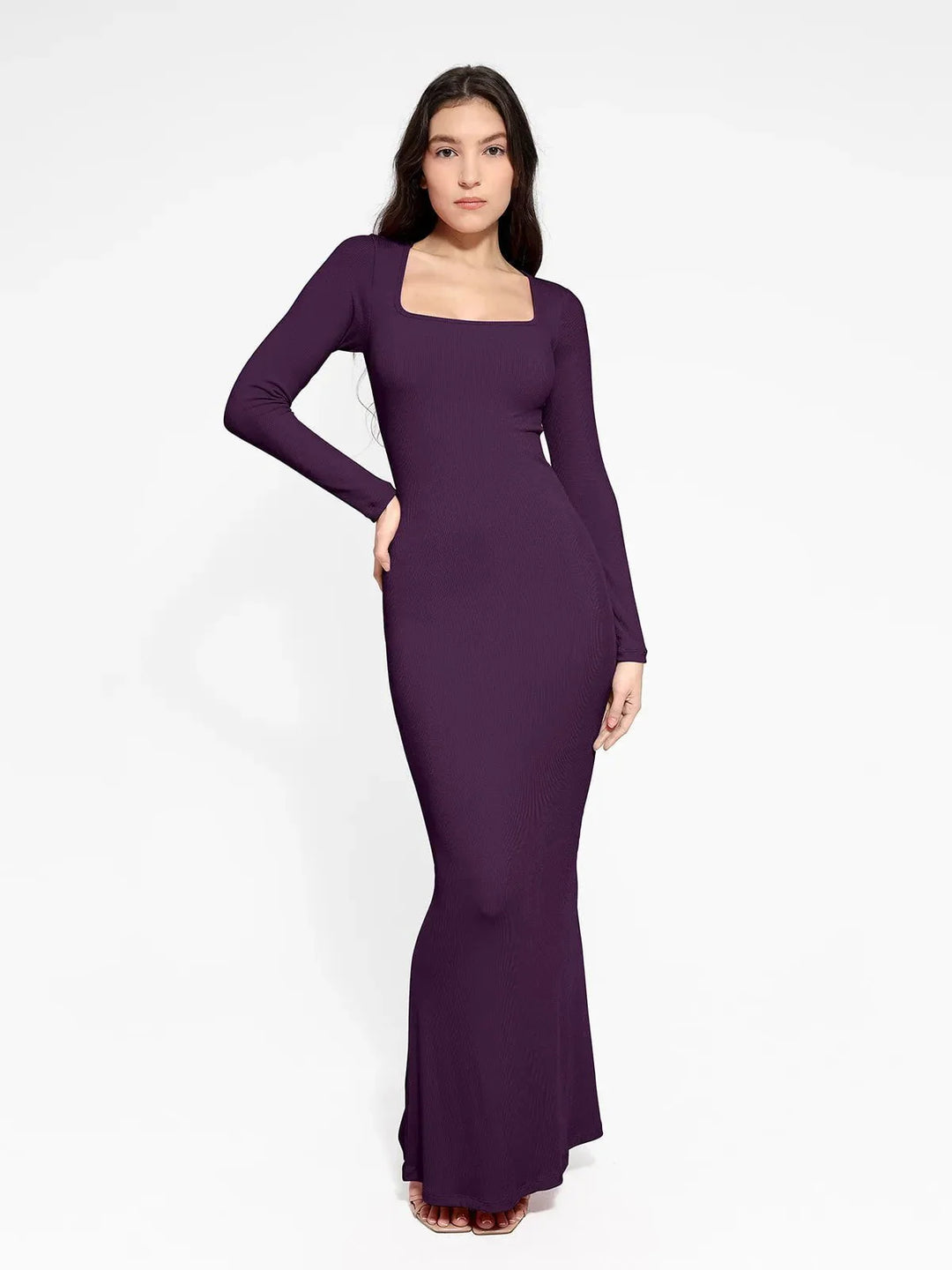 Shapewear Square Neck Long Sleeve Slimming Modal Maxi Dress - Modefluss