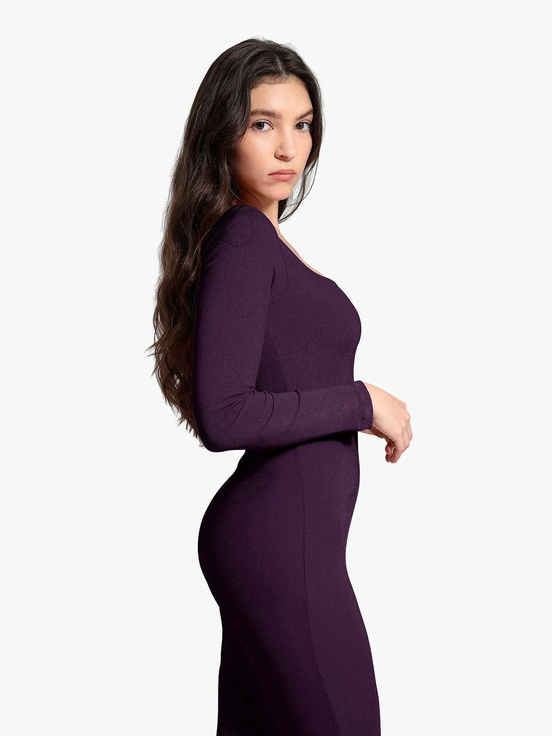 Shapewear Square Neck Long Sleeve Slimming Modal Maxi Dress - Modefluss