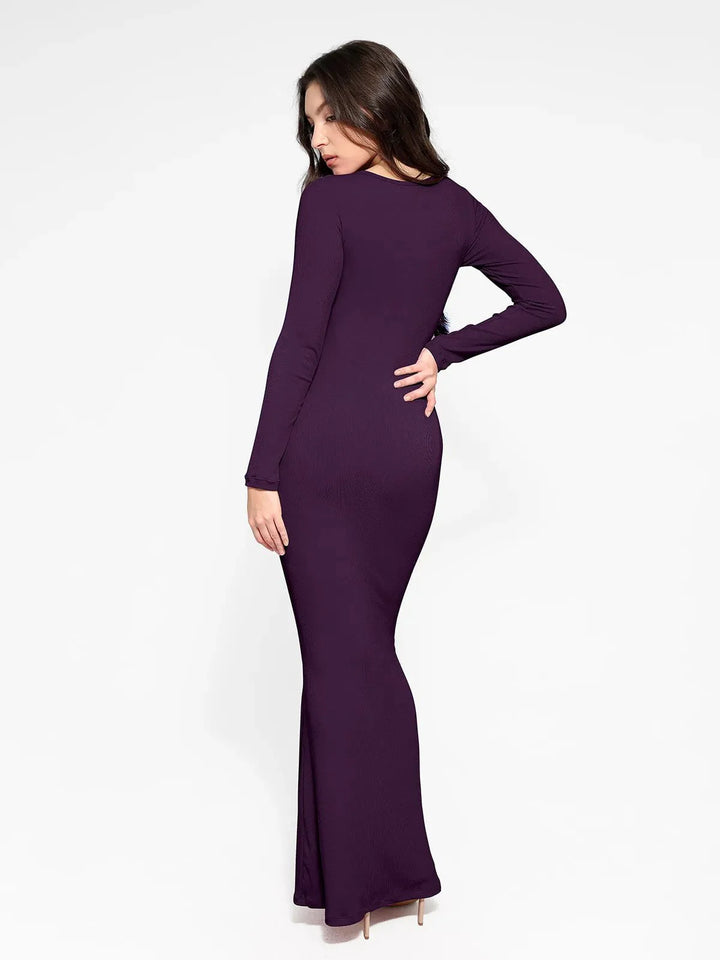 Shapewear Square Neck Long Sleeve Slimming Modal Maxi Dress - Modefluss