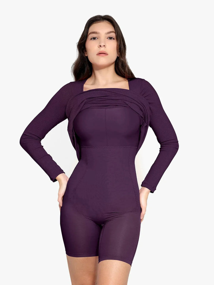 Shapewear Square Neck Long Sleeve Slimming Modal Maxi Dress - Modefluss