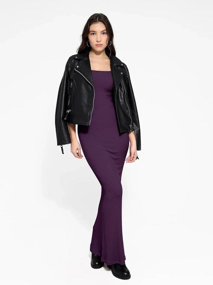 Shapewear Square Neck Long Sleeve Slimming Modal Maxi Dress - Modefluss