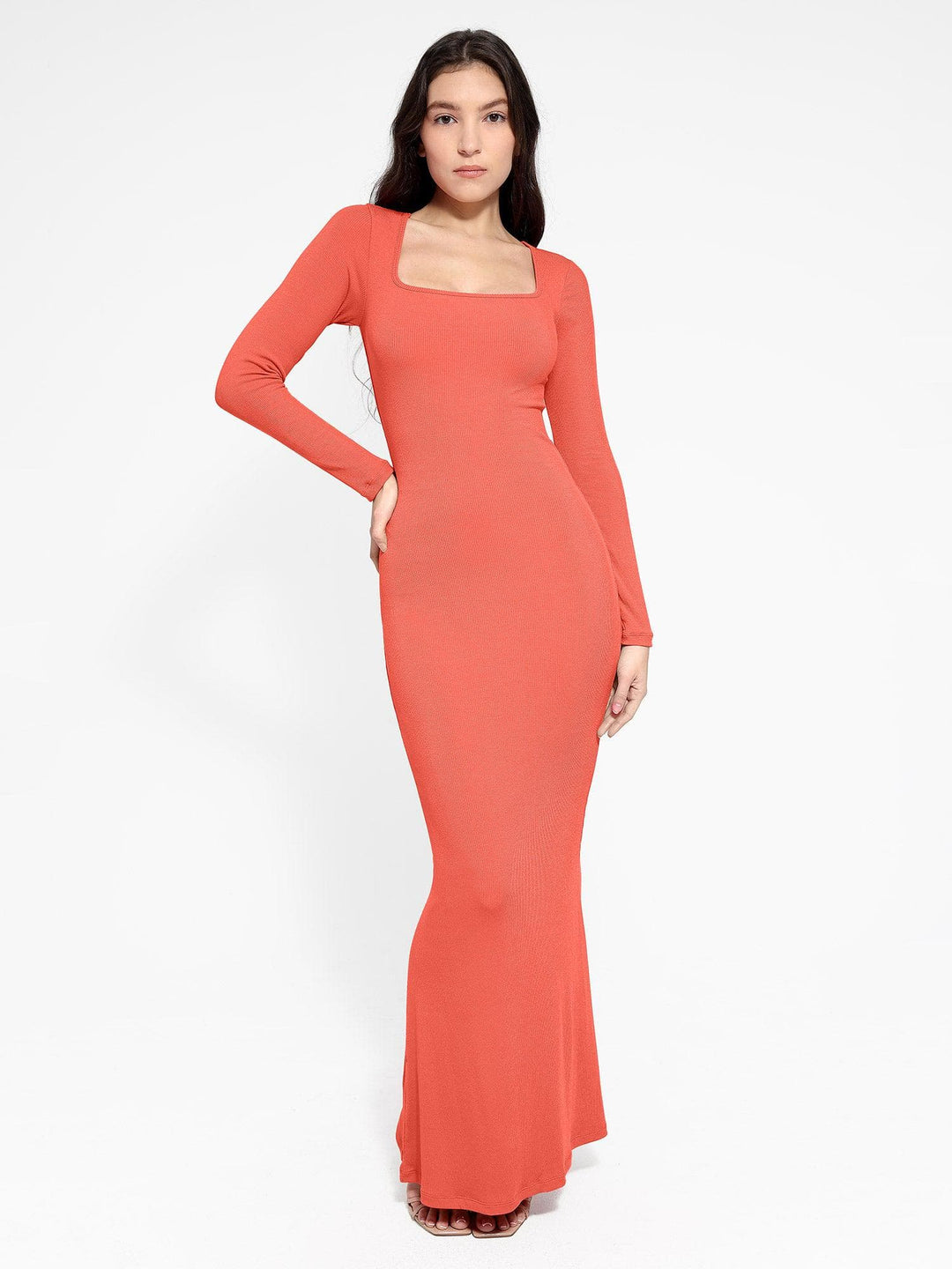 Shapewear Square Neck Long Sleeve Slimming Modal Maxi Dress - Modefluss