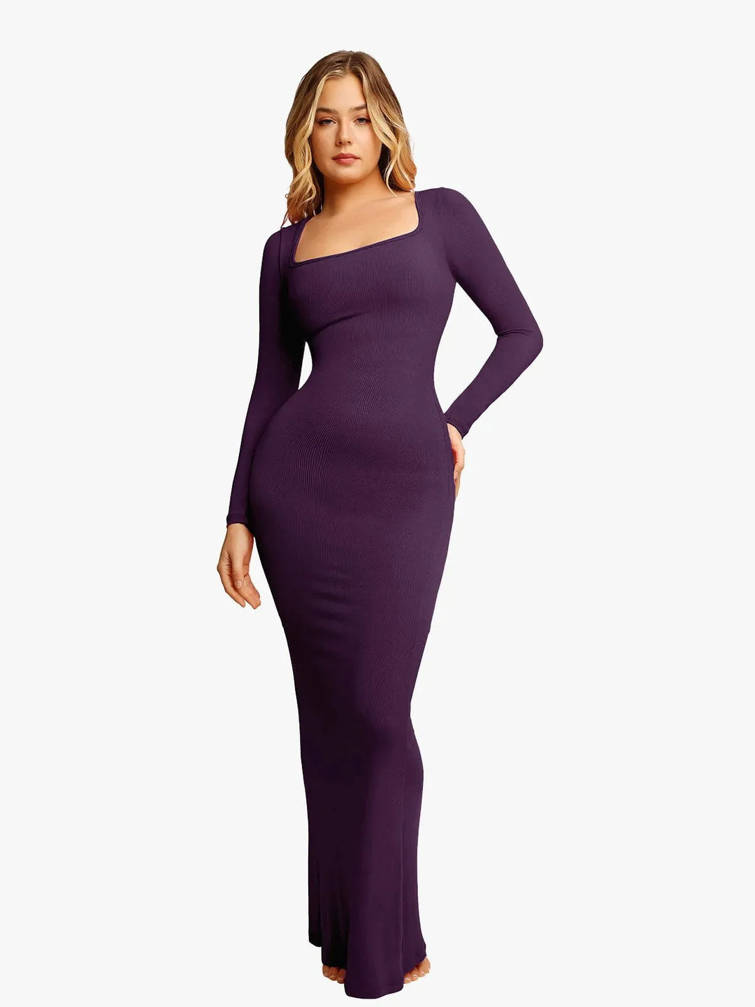 Shapewear Square Neck Long Sleeve Slimming Modal Maxi Dress - Modefluss