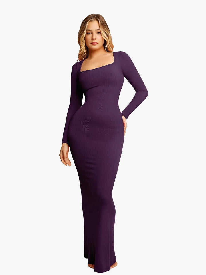 Shapewear Square Neck Long Sleeve Slimming Modal Maxi Dress - Modefluss