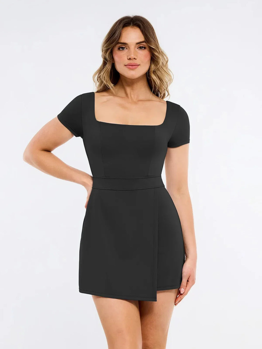 Shapewear Square Neck Sculpting A-Line Mini Dress - Modefluss