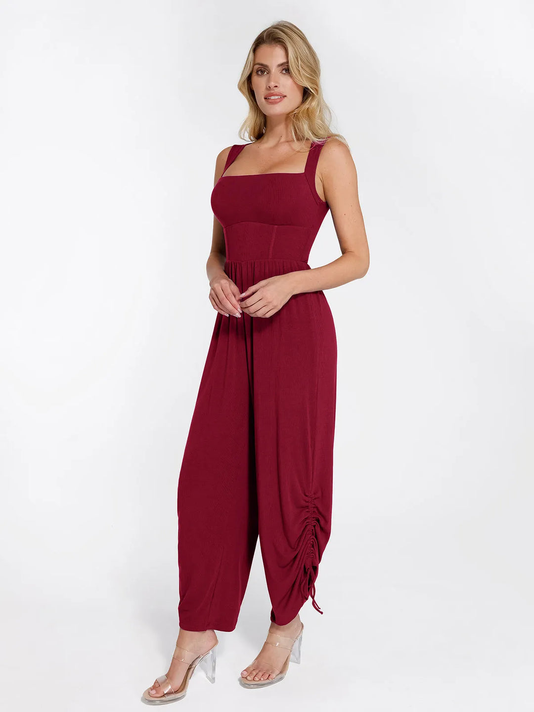 Shapewear Square Neck Tummy Control Wide Leg Jumpsuit - Modefluss
