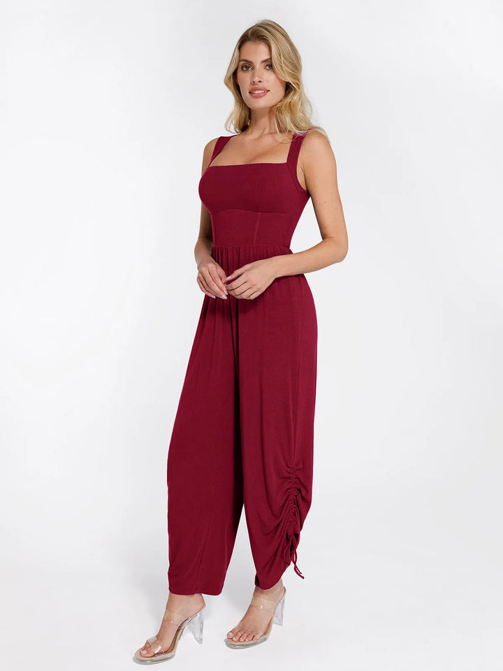 Shapewear Square Neck Tummy Control Wide Leg Jumpsuit - Modefluss