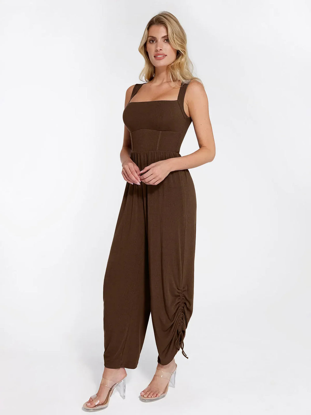 Shapewear Square Neck Tummy Control Wide Leg Jumpsuit - Modefluss