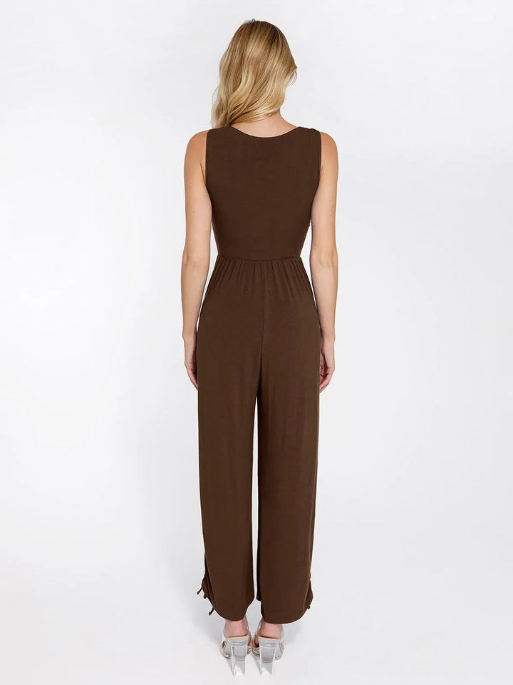 Shapewear Square Neck Tummy Control Wide Leg Jumpsuit - Modefluss