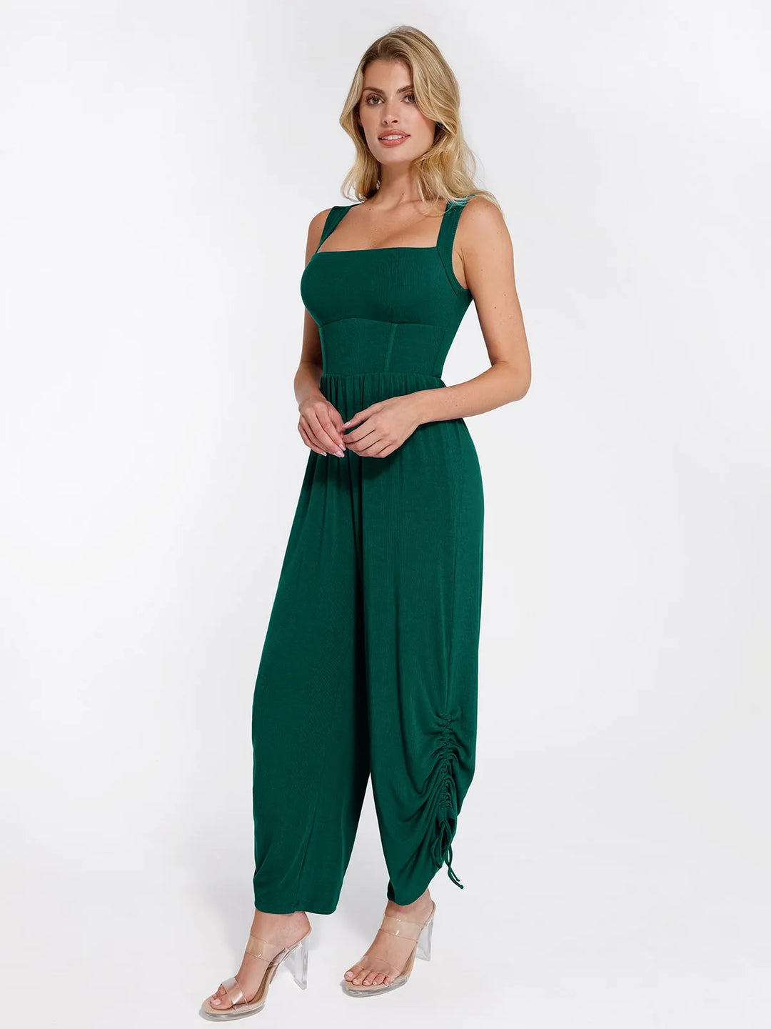 Shapewear Square Neck Tummy Control Wide Leg Jumpsuit - Modefluss
