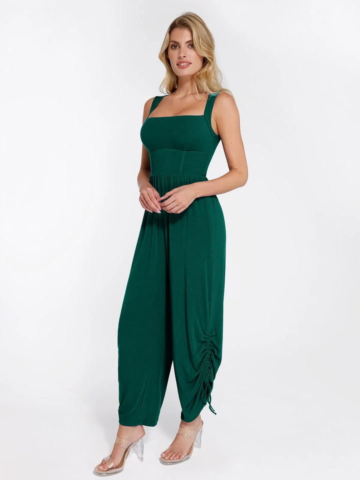 Shapewear Square Neck Tummy Control Wide Leg Jumpsuit - Modefluss