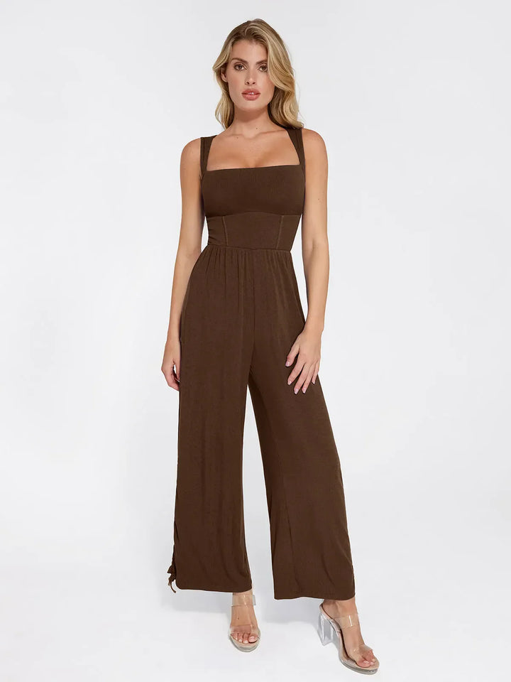 Shapewear Square Neck Tummy Control Wide Leg Jumpsuit - Modefluss