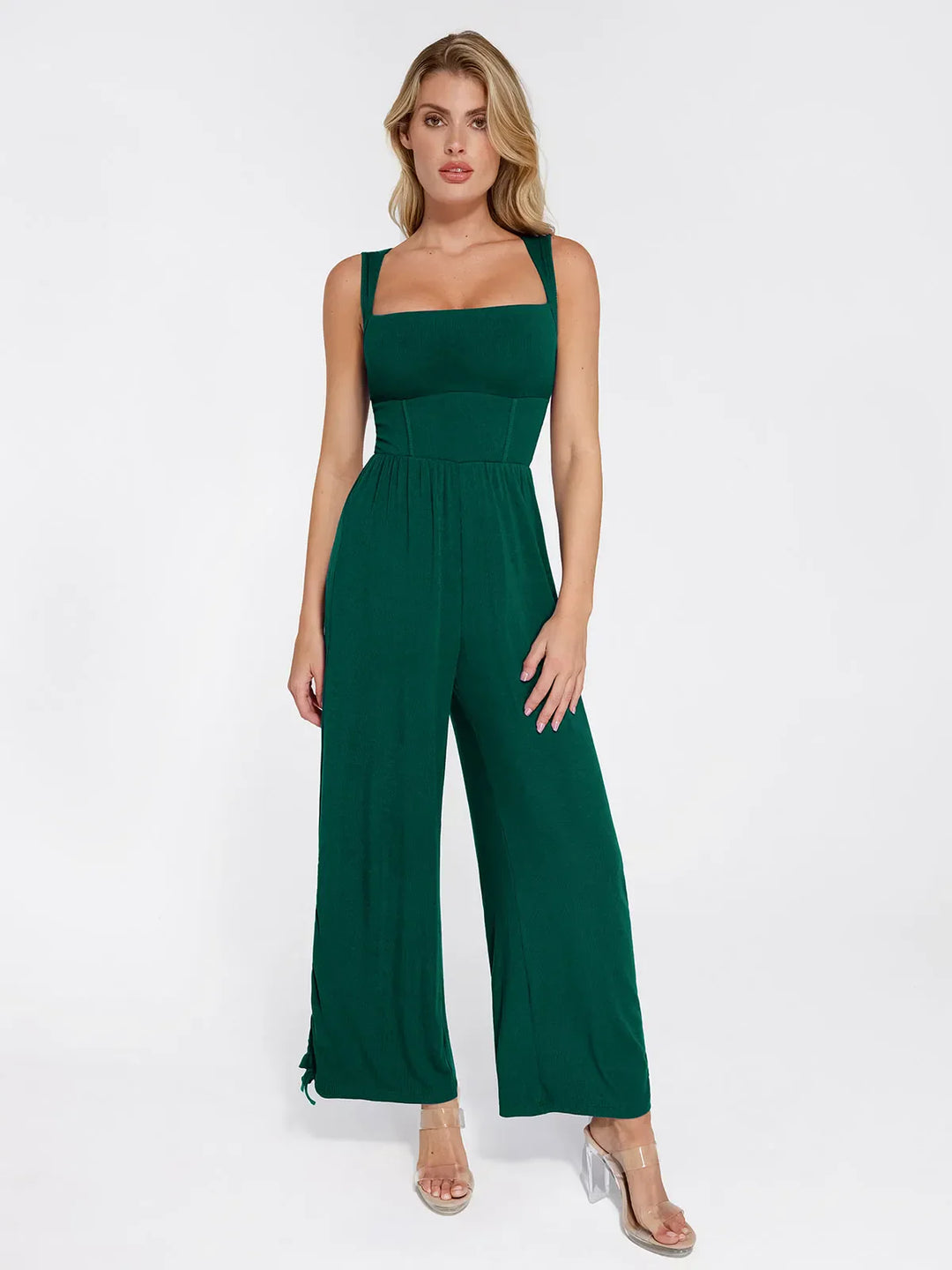 Shapewear Square Neck Tummy Control Wide Leg Jumpsuit - Modefluss