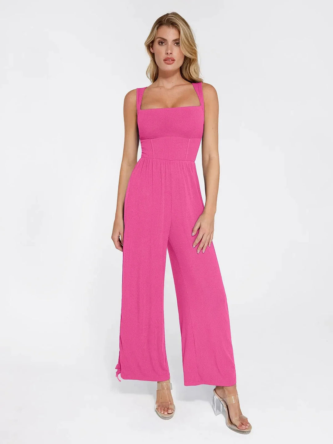 Shapewear Square Neck Tummy Control Wide Leg Jumpsuit - Modefluss