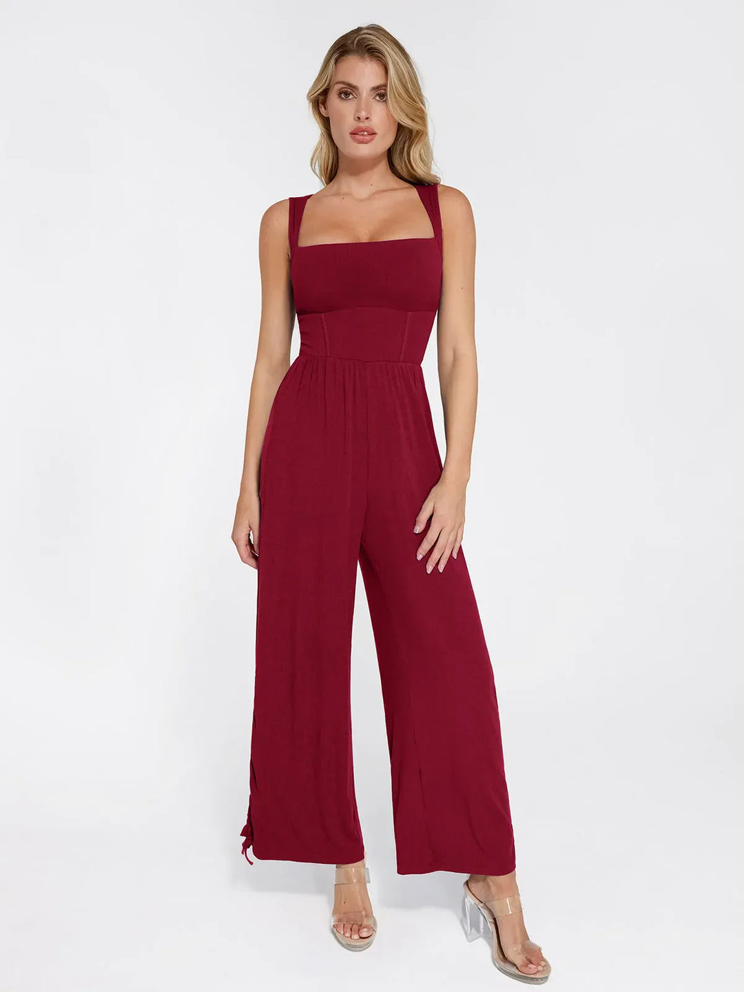 Shapewear Square Neck Tummy Control Wide Leg Jumpsuit - Modefluss