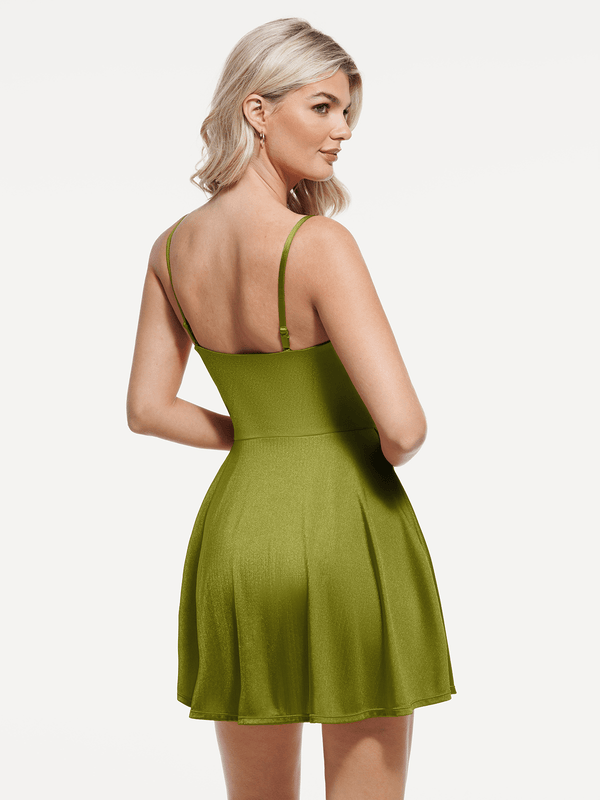 Shapewear Strappy Cowl Neck Fit & Flare Midi Dress - Modefluss