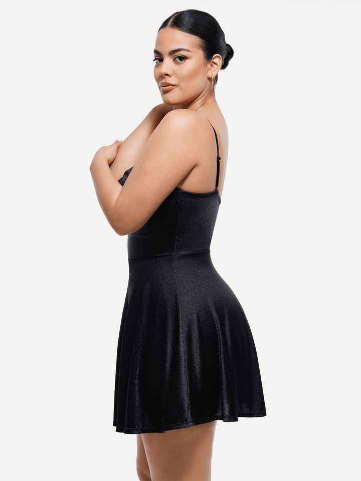 Shapewear Strappy Cowl Neck Tummy Control Flare Dress - Modefluss