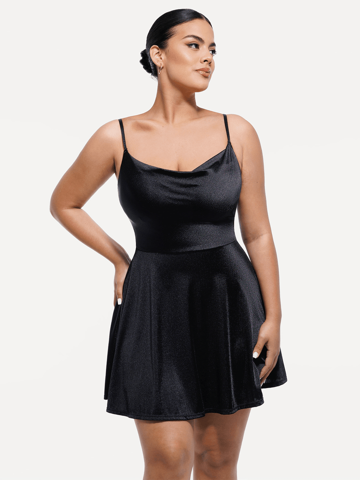Shapewear Strappy Cowl Neck Tummy Control Flare Dress - Modefluss