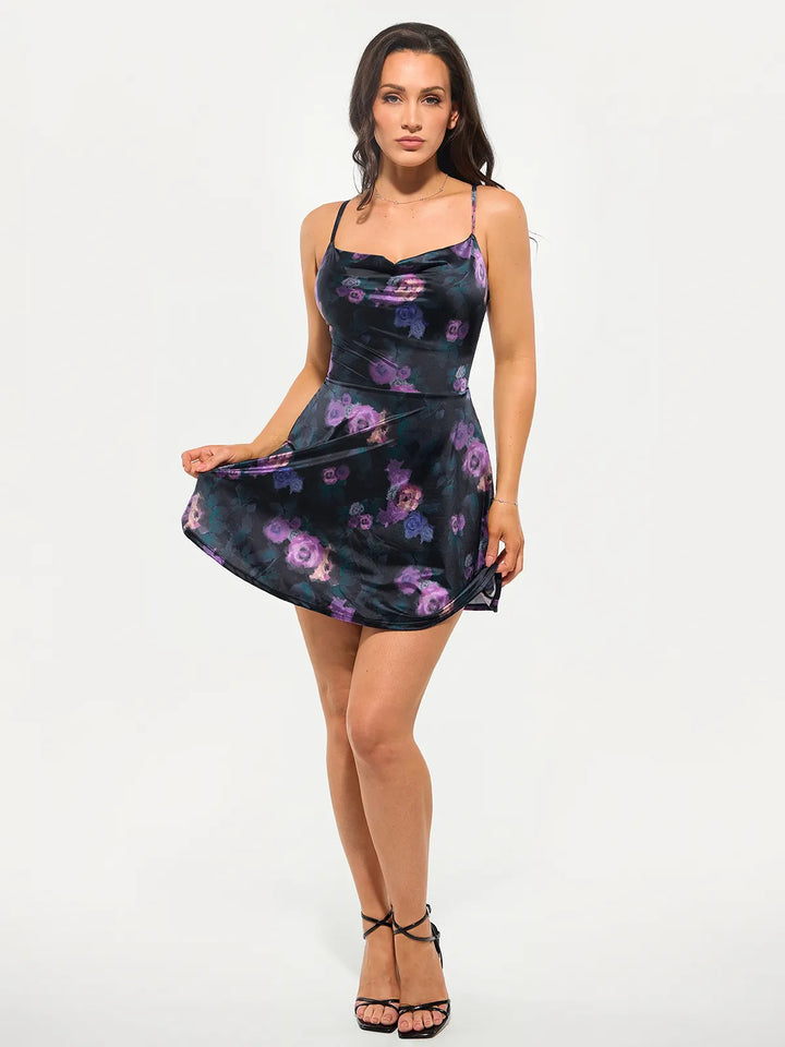 Shapewear Strappy Cowl Neck Fit & Flare Midi Dress - Modefluss